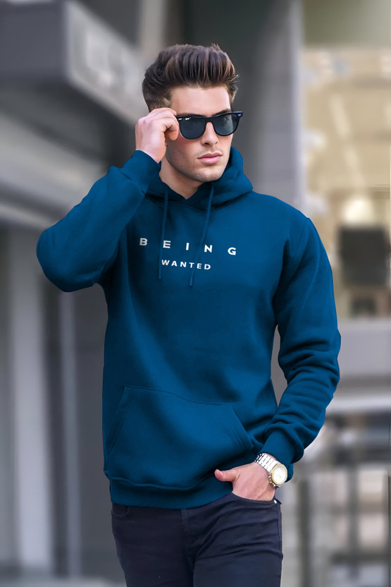 BEING WANTED - Men Full Sleeve Printed Hooded Sweatshirt