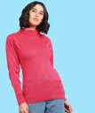 Women Self Design Turtle Neck Pink Sweater