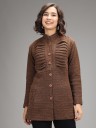 Women Solid Round Neck Brown Sweater