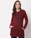 Floral Print Collared Neck Casual Women Maroon Sweater