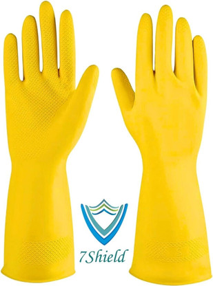 7SHIELD 1 Pair Yellow Rubber Safety Hand Gloves For Chemical,Electrical,Gardening Gloves Rubber  Safety Gloves  (Pack of 2)