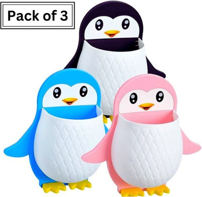 Flipkart SmartBuy ( Pack of 3 ) Penguin Toothbrush Holder/Brush Stand/Pen Holder/Kitchen/Bedroom Plastic Toothbrush Holder  (Multicolor, Wall Mount)