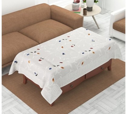 croox Floral 4 Seater Table Cover  (White, Polyester)