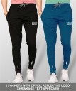 Pack of 2 Men Solid Black, Dark Blue Track Pants