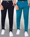 Pack of 2 Solid Men Black, Light Blue Track Pants