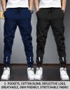 Pack of 2 Men Printed Dark Blue, Black Track Pants