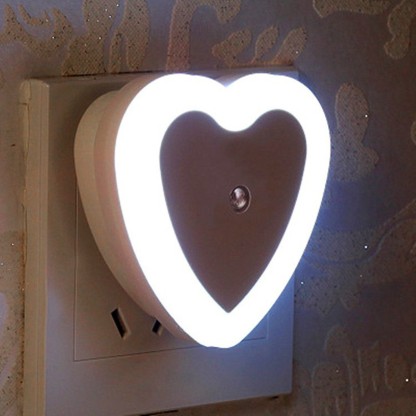 WORA Night Lamps Heart Shape romantic Love Light Sensor LED Night Light Plug-in Power Night Lamp  (10 cm, White)