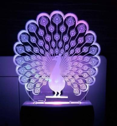 KAILASA HUB 3D Illusion LED Light Night Lights for 7 LED Colors Changing Lighting Table Desk Bedroom Decoration Decorative Lighting Gifts for Boys Girls Kids Baby peacock Night Lamp (10 cm, Multicolor) Night Lamp  (10 cm, White)