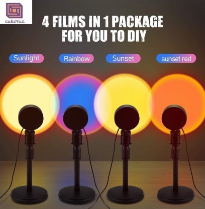 Cubonic Sunset Lamp Projection, 4 in 1 Color Changing Sunset/Sun Light/Sunset Red/Rainbow, Night Light for Photography Room/Bedroom/Car/Pictures Table Lamp  (30 cm, Black, GOLDEN, Red, Yellow, Orange)