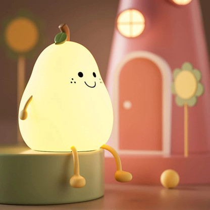 MILONI USA Cute Pear Night Light for Kids Silicone Night Color Changing Lamp to Decor Room Night Lamp  (12 cm, White)