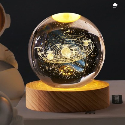 Aryamurti 3D Space Galaxy Planet Crystal Ball Night Light Ball with Wooden Base Night Lamp  (7 cm, Multicolor)