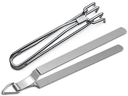 Dynore Stainless Steel Chapati Roti Chimta with Pakkad Utensil Holder. Stainless Steel Chapati Roti Chimta with Pakkad Utensil Holder. 28 cm Utility Tong Set  (Pack of 2)