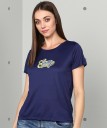 Casual Regular Sleeves Applique Women Dark Blue Top