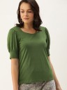Casual Regular Sleeves Solid Women Green Top