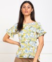 Casual Ruffled Sleeves Floral Print Women Multicolor Top