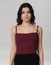 Casual Shoulder Straps Solid Women Maroon Top