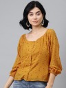 Casual Regular Sleeves Printed Women Yellow, Pink Top