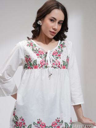 Casual Regular Sleeves Floral Print Women White Top
