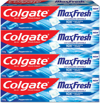 Colgate MaxFresh Toothpaste, Blue Gel Paste with Menthol - Peppermint Ice (Combo Pack) Toothpaste  (600 g, Pack of 4)