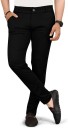 Men Slim Fit Black Lycra Blend Trousers