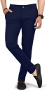 Men Slim Fit Blue Lycra Blend Trousers