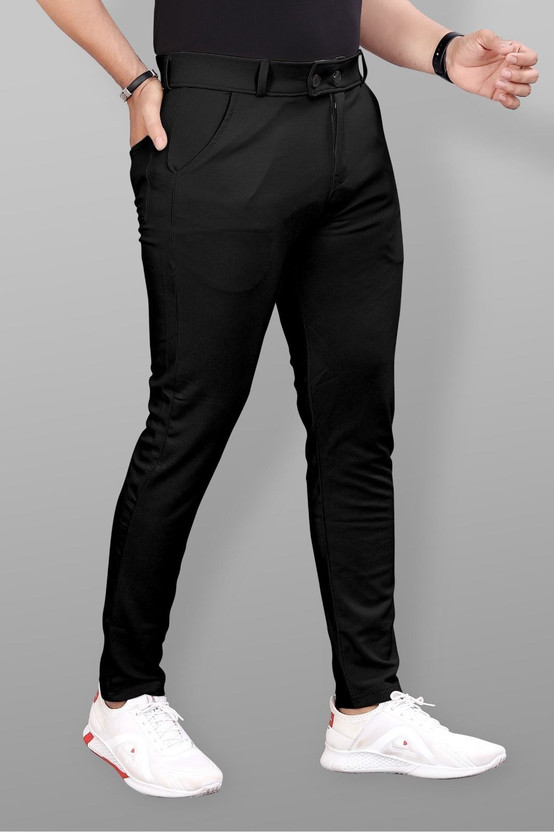 COMBRAIDED - Men Slim Fit Black Lycra Blend Trousers