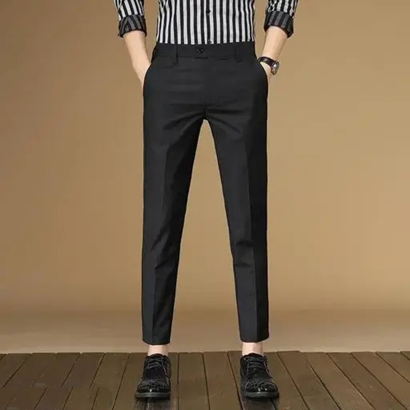 Men Regular Fit Black Viscose Rayon Trousers