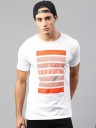Printed Men Round Neck White, Orange T-Shirt