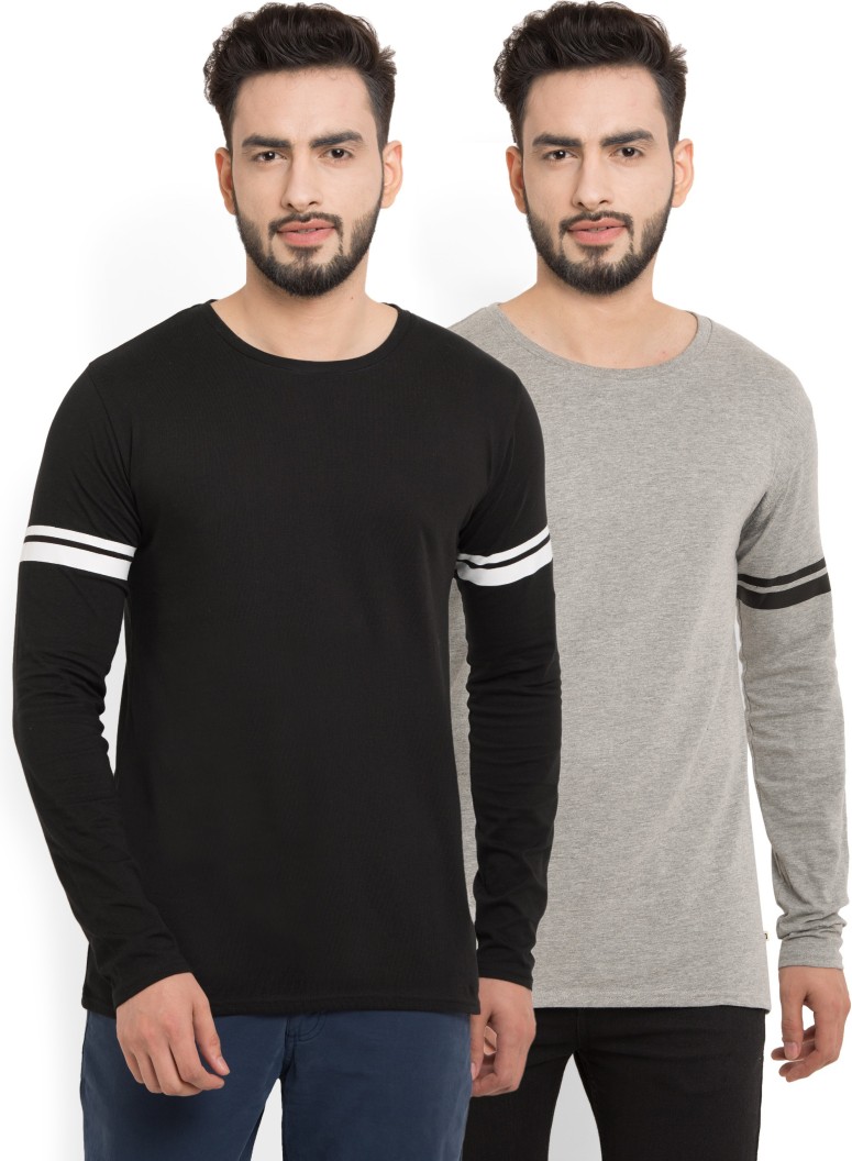 PerfectFit Solid Men Round or Crew Black, Grey T-Shirt  (Pack of 2)