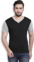 PerfectFit Solid Men V-Neck Black, Grey T-Shirt