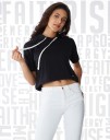 Solid Women Hooded Neck Blue T-Shirt