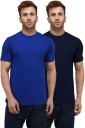 Pack of 2 Men Solid Round Neck Dark Blue, Blue T-Shirt