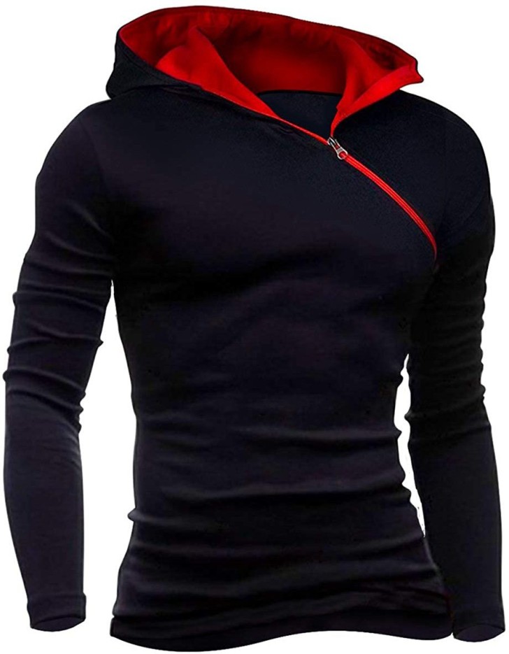 Solid Men Hooded Neck Black T-Shirt