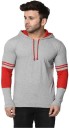 Color Block Men Hooded Neck Grey T-Shirt