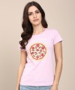 Printed Women Round Neck Pink T-Shirt