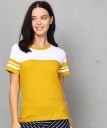 Color Block Women Round Neck White, Yellow T-Shirt