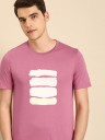 Printed Men Round Neck Pink T-Shirt
