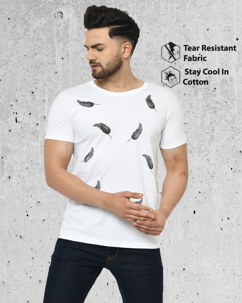 Printed Men Round Neck White T-Shirt