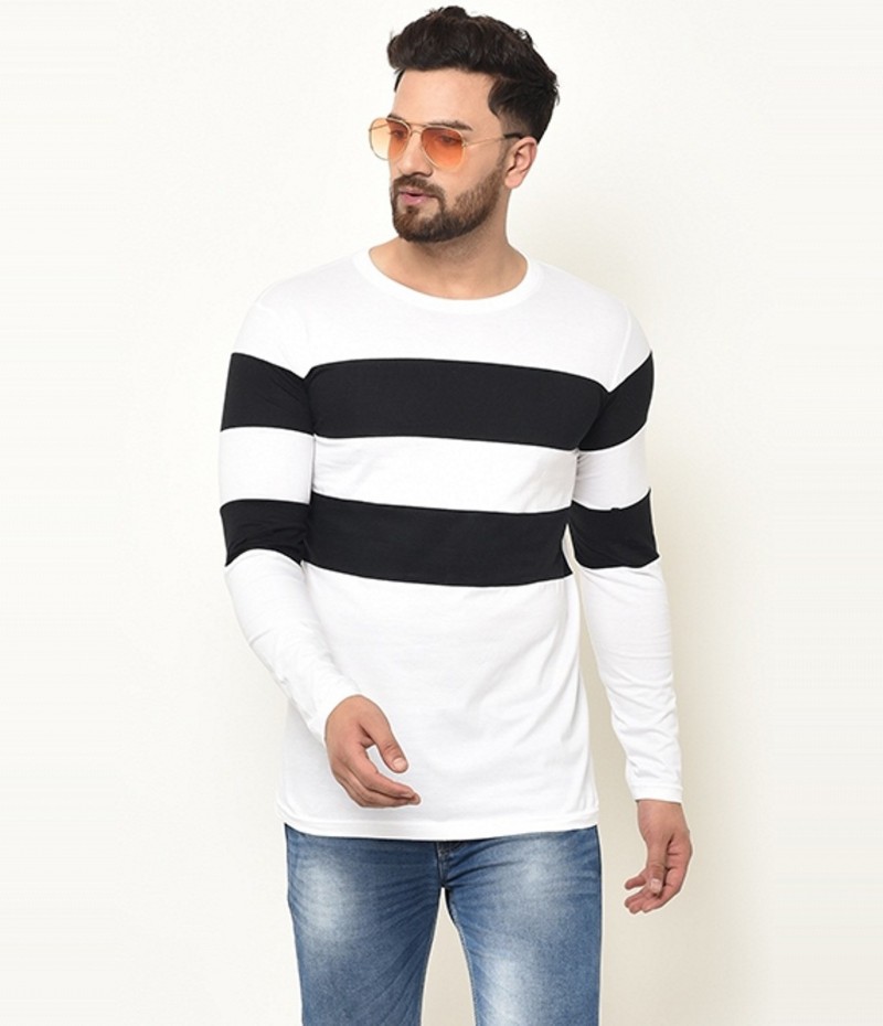 Color Block Men Round Neck White T-Shirt
