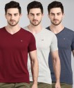 Pack of 3 Solid Men V Neck Multicolor T-Shirt