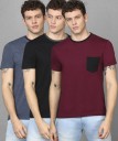 Pack of 3 Solid Men Round Neck Black, Maroon, Blue T-Shirt