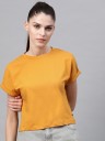 Solid Women Round Neck Yellow T-Shirt