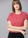 Solid Women Round Neck Pink T-Shirt