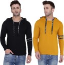 Pack of 2 Solid Men Hooded Neck Multicolor T-Shirt