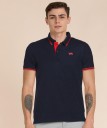 Solid Men Polo Neck Dark Blue T-Shirt