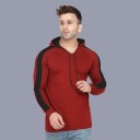 Color Block Men Hooded Neck Maroon, Black T-Shirt