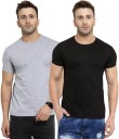 Solid Men Round Neck Grey, Black T-Shirt  (Pack of 2)