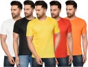 Pack of 5 Men Solid Round Neck Polyester Multicolor T-Shirt
