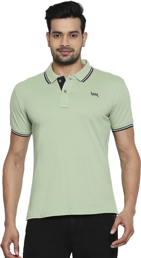 Solid Men Polo Neck Light Green T-Shirt