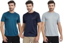 Solid Men Round Neck Dark Blue, Blue, Silver T-Shirt  (Pack of 3)